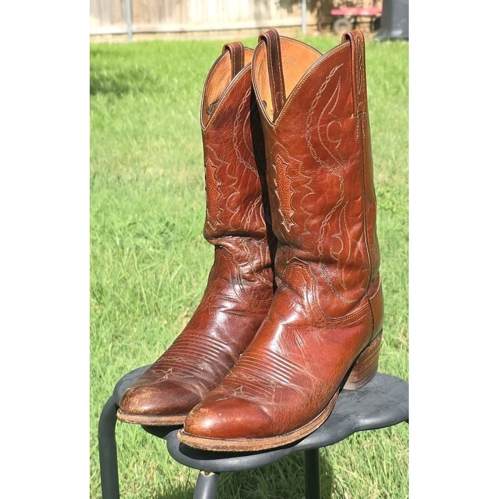 Lucchese 1883 Mens Cognac Leather Western Cowboy Boots Pointed Toe Brown 9 D